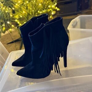 Elegant Black Fringe Ankle Boots